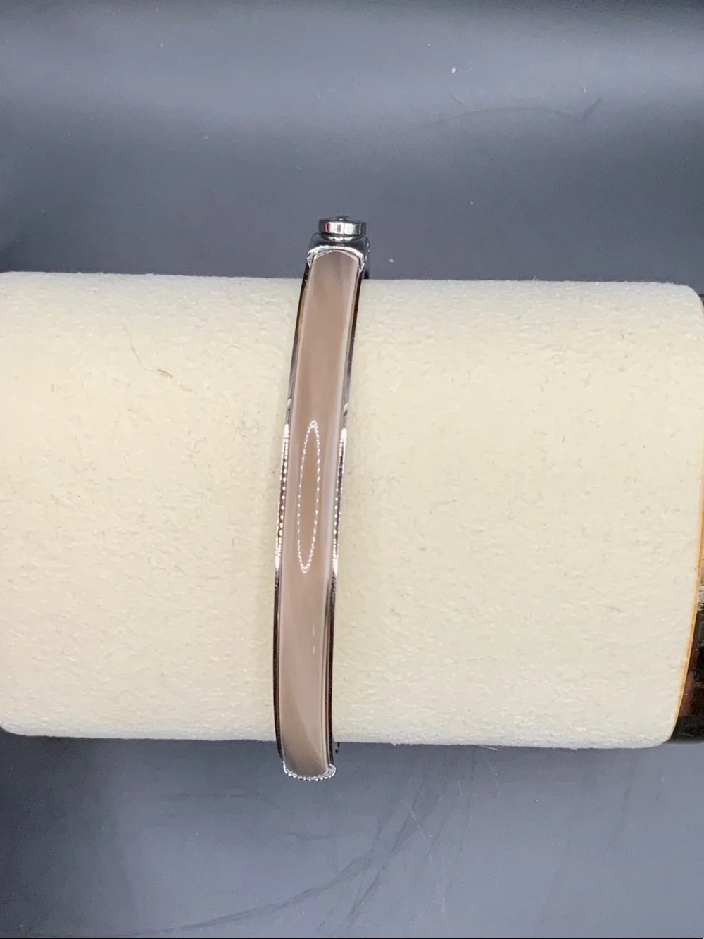 Fossil Beige Enamel Hinged Bangle Bracelet with Silver Accent